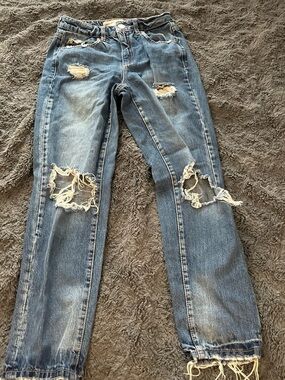 Garage Distressed Light Blue Cropped Jeans